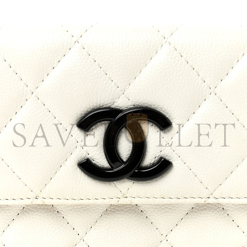 Ch**el caviar quilted my everything belt flap card holder white (12*9*3cm)
